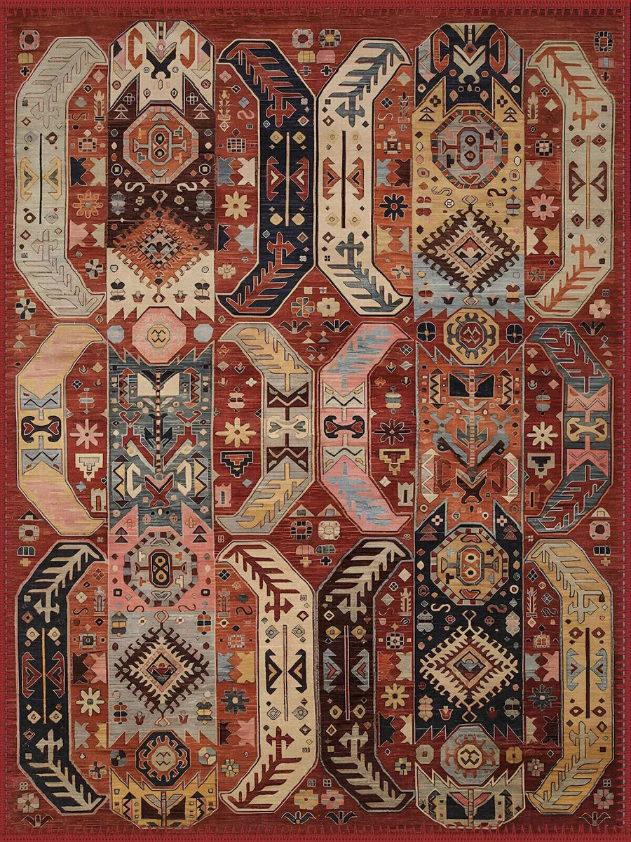 Chelmsford Geometrik Kilim Desenli Kiremit Vintage Yıkanabilir Özel Ölçü Halı - ürün görseli