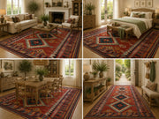 Colchester Kırmızı Geometrik Kilim Desenli Vintage Yıkanabilir Özel Ölçü Halı - ürün görseli