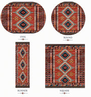 Colchester Kırmızı Geometrik Kilim Desenli Vintage Yıkanabilir Özel Ölçü Halı - ürün görseli