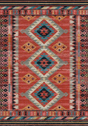 Colchester Kırmızı Geometrik Kilim Desenli Vintage Yıkanabilir Özel Ölçü Halı - ürün görseli
