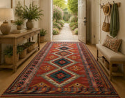 Colchester Kırmızı Geometrik Kilim Desenli Vintage Yıkanabilir Özel Ölçü Halı - ürün görseli