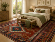 Colchester Kırmızı Geometrik Kilim Desenli Vintage Yıkanabilir Özel Ölçü Halı - ürün görseli
