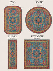 Doncaster Mavi Kırmızı Madalyon Desenli Vintage Yıkanabilir Özel Ölçü Halı - ürün görseli