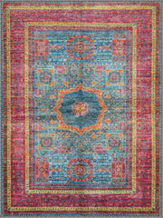 Doncaster Mavi Kırmızı Madalyon Desenli Vintage Yıkanabilir Özel Ölçü Halı - ürün görseli
