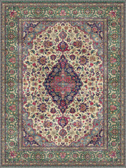 Wakefield Yeşil Madalyon Desenli Çiçekli Vintage Yıkanabilir Özel Ölçü Halı - ürün görseli