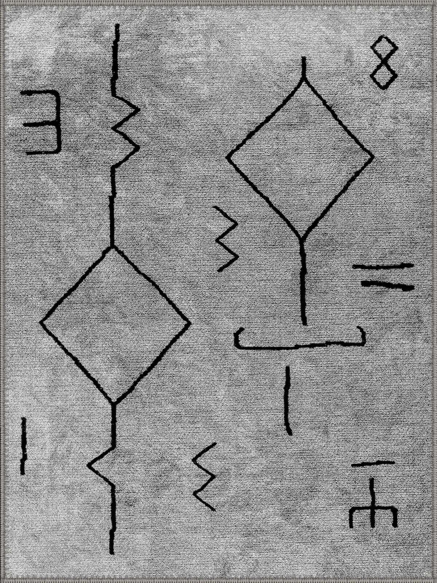 Kant Modern Geometrik Gri ve Siyah Soyut Yıkanabilir Özel Ölçü Halı - ürün görseli