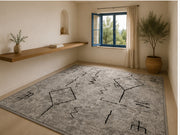 Kant Modern Geometrik Gri ve Siyah Soyut Yıkanabilir Özel Ölçü Halı - ürün görseli