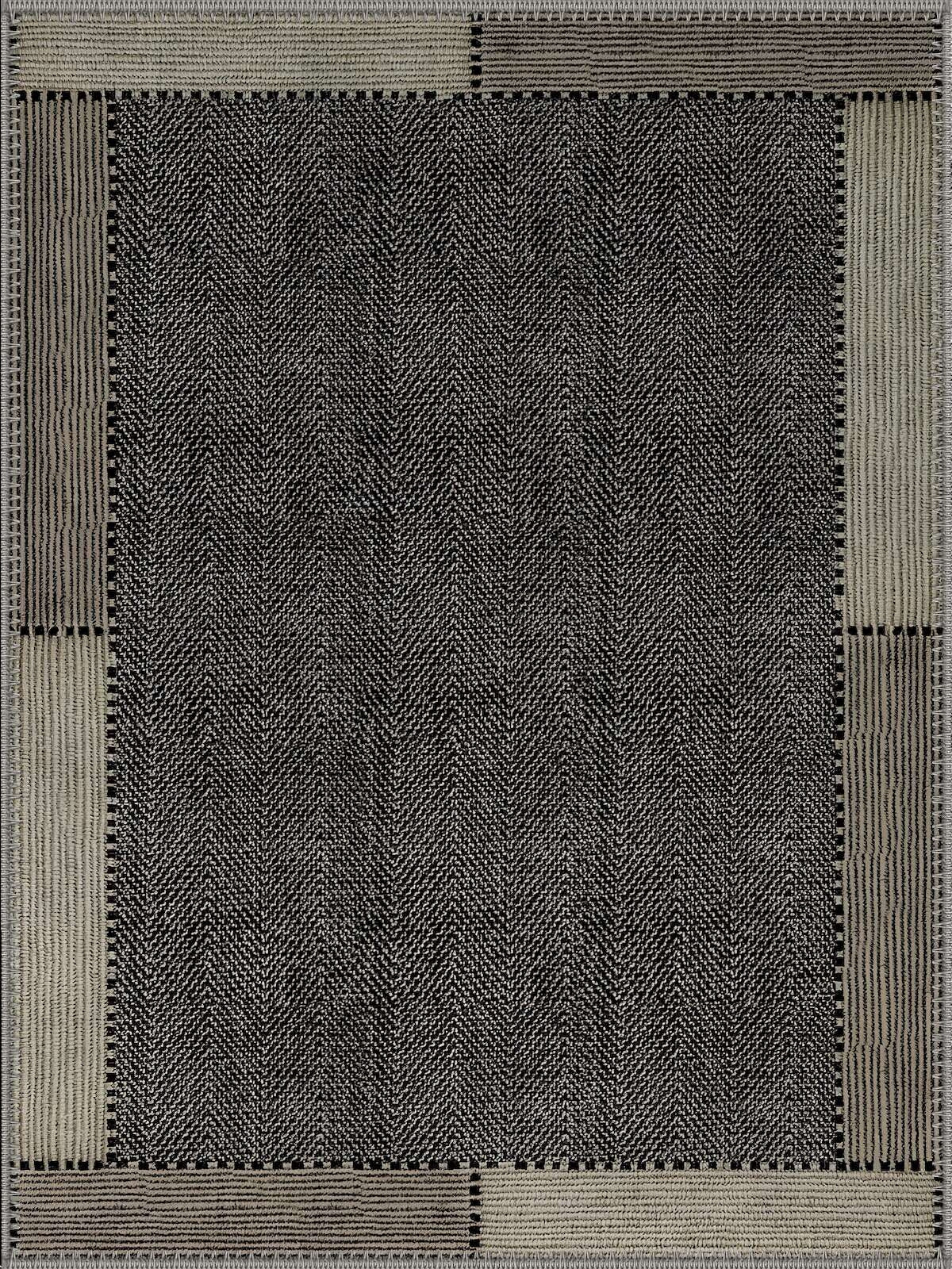 Hegel Modern Geometrik Siyah ve Krem Minimal Yıkanabilir Özel Ölçü Halı - ürün görseli