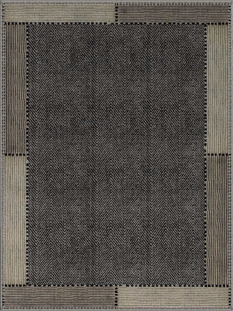 Hegel Modern Geometrik Siyah ve Krem Minimal Yıkanabilir Özel Ölçü Halı - ürün görseli