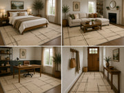 Castroville Modern Geometrik Krem ve Kahverengi Çizgili Minimal Yıkanabilir Özel Ölçü Halı - ürün görseli