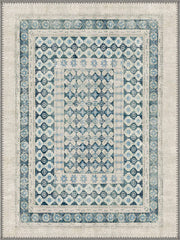 Spinoza Modern Geometrik Mavi ve Krem Desenli Vintage Yıkanabilir Özel Ölçü Halı - ürün görseli