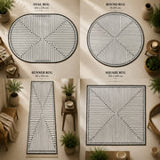 Cleburne Modern Geometrik Siyah Beyaz Çizgili Minimal Yıkanabilir Özel Ölçü Halı - ürün görseli