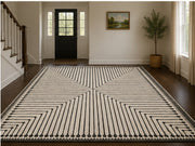 Cleburne Modern Geometrik Siyah Beyaz Çizgili Minimal Yıkanabilir Özel Ölçü Halı - ürün görseli
