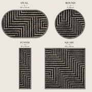 Normal Heights Modern Geometrik Siyah ve Krem Desenli Yıkanabilir Özel Ölçü Halı - ürün görseli