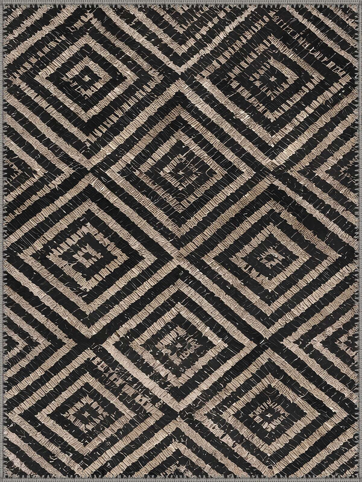 Schopenhauer Modern Geometrik Siyah ve Bej Elmas Desenli Yıkanabilir Özel Ölçü Halı - ürün görseli
