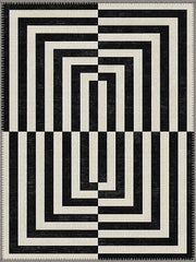 Euclid Modern Geometrik Siyah ve Krem Desenli Yıkanabilir Özel Ölçü Halı - ürün görseli
