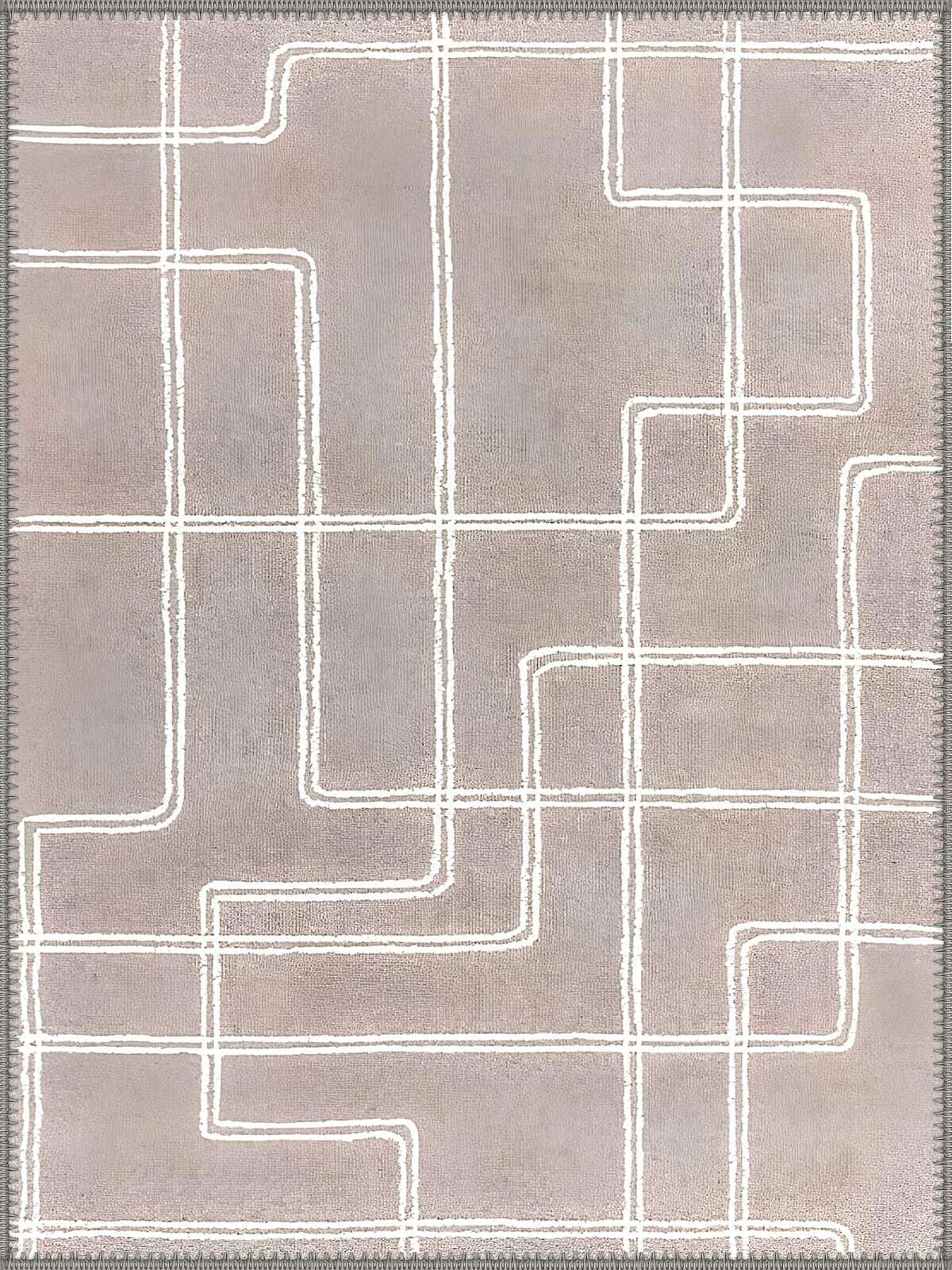 Fibonacci Modern Geometrik Pudra ve Krem Çizgili Yıkanabilir Özel Ölçü Halı - ürün görseli