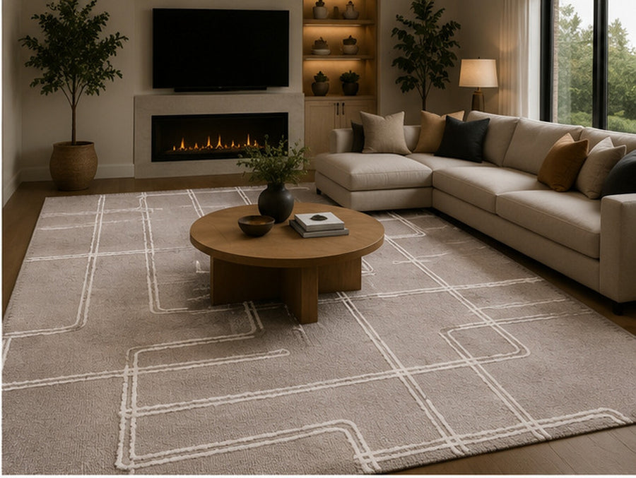 Fibonacci Modern Geometrik Pudra ve Krem Çizgili Yıkanabilir Özel Ölçü Halı - ürün görseli