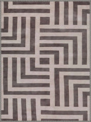 Venice Modern Geometrik Labirent Desenli Gri ve Krem Yıkanabilir Özel Ölçü Halı - ürün görseli