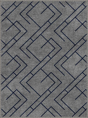 Weatherford Geometrik Desenli Lacivert ve Gri Yıkanabilir Özel Ölçü Halı - ürün görseli