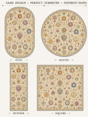 Strazburg Vintage Madalyon Desenli Krem ve Pastel Renkli Yıkanabilir Özel Ölçü Halı - ürün görseli