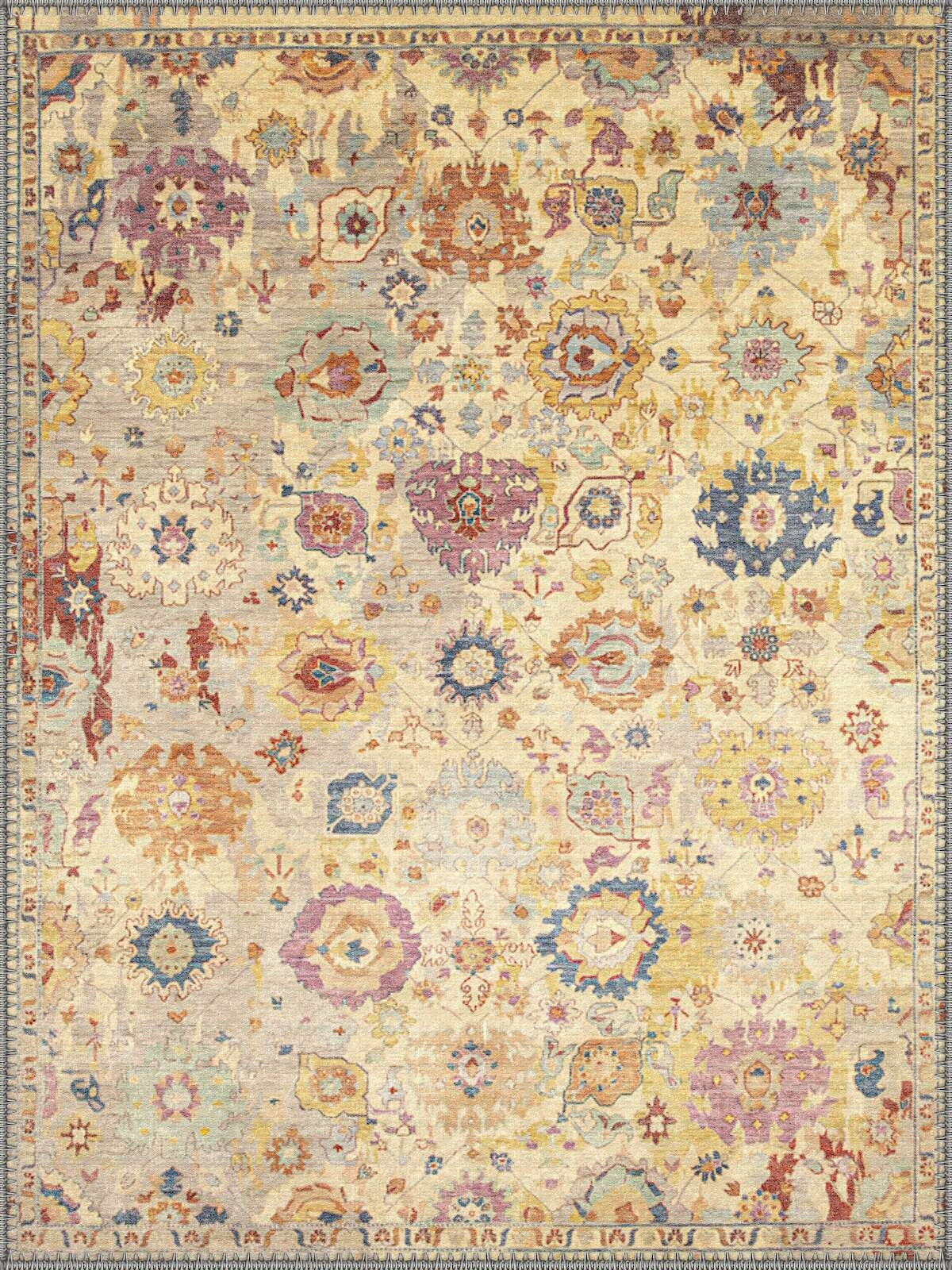 Strazburg Vintage Madalyon Desenli Krem ve Pastel Renkli Yıkanabilir Özel Ölçü Halı - ürün görseli