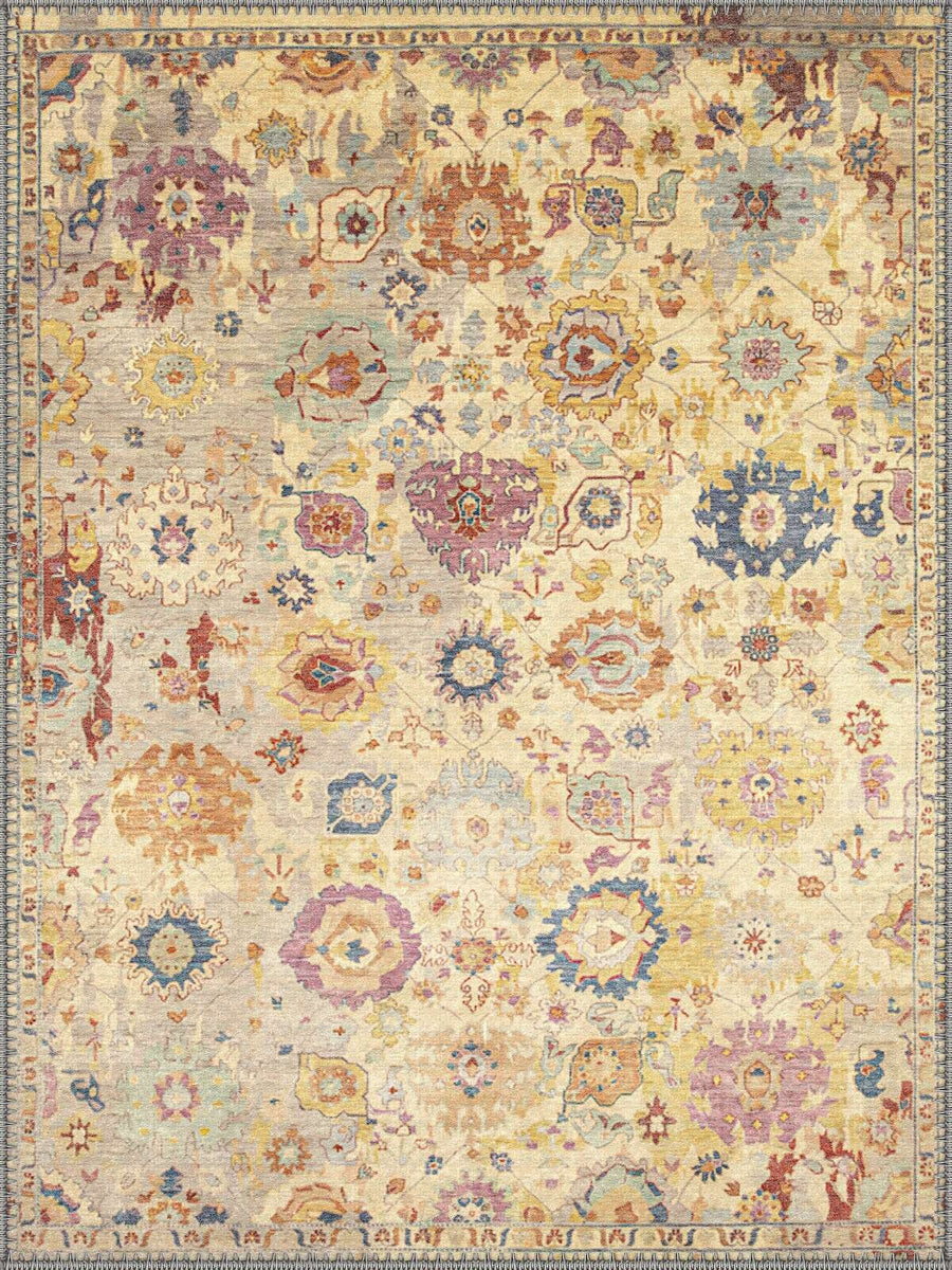 Strazburg Vintage Madalyon Desenli Krem ve Pastel Renkli Yıkanabilir Özel Ölçü Halı - ürün görseli