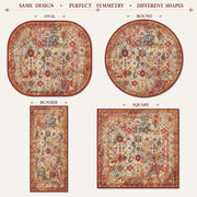 Bordeaux Vintage Geometrik Çiçekli Desenli Krem ve Kiremit Yıkanabilir Özel Ölçü Halı - ürün görseli