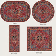 Haarlem Vintage Geometrik Madalyon Desenli Kiremit ve Mavi Yıkanabilir Özel Ölçü Halı - ürün görseli