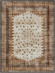 Lille Vintage Geometrik Desenli Krem ve Kahverengi Yıkanabilir Özel Ölçü Halı - ürün görseli