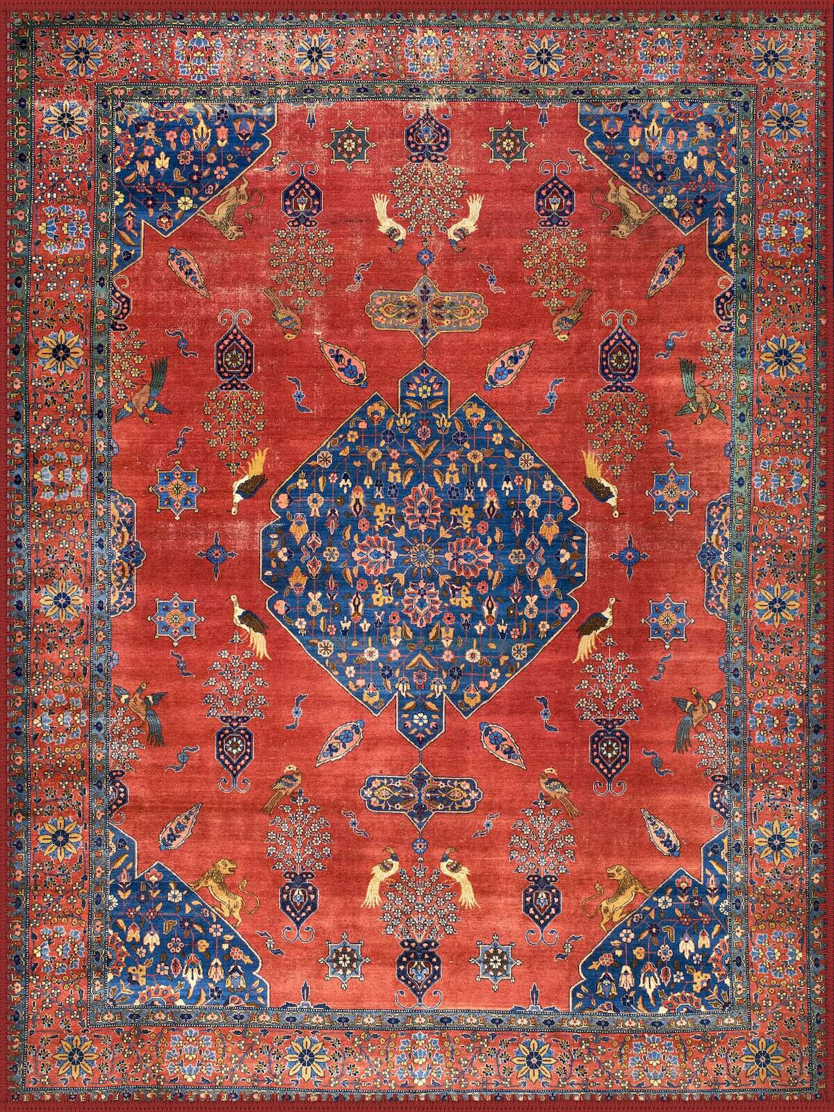 Avignon Vintage Madalyon Desenli Kiremit ve Lacivert Yıkanabilir Özel Ölçü Halı - ürün görseli