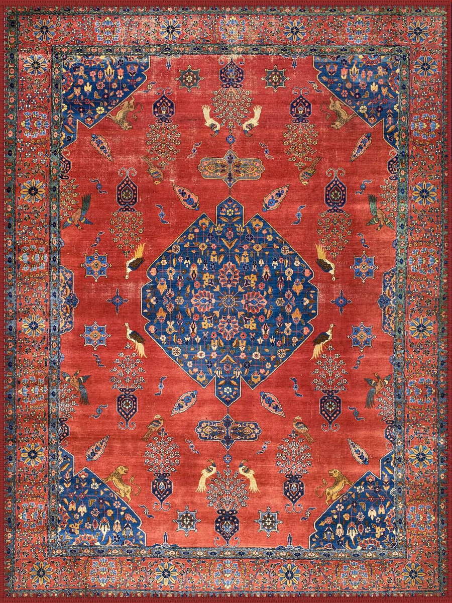 Avignon Vintage Madalyon Desenli Kiremit ve Lacivert Yıkanabilir Özel Ölçü Halı - ürün görseli