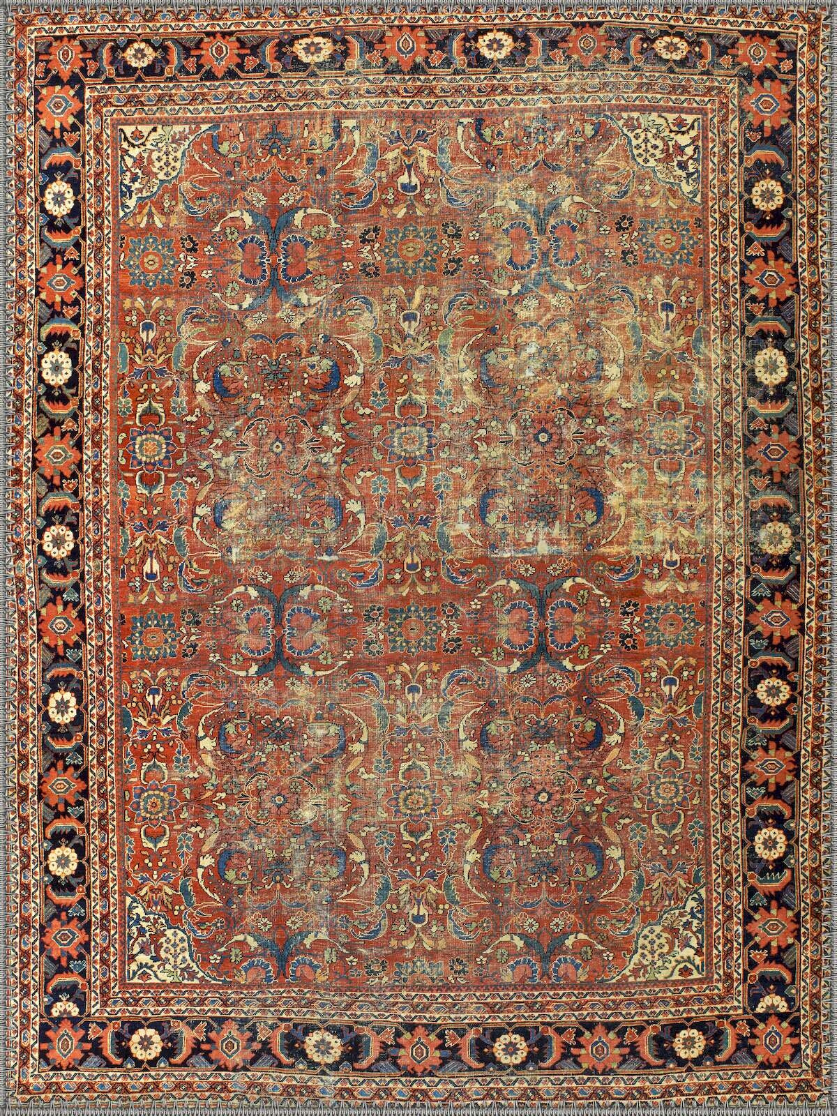 Nice Vintage Çiçekli Klasik Desenli Kiremit ve Lacivert Yıkanabilir Özel Ölçü Halı - ürün görseli