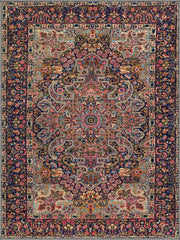 Lozan Vintage Madalyon Desenli Lacivert ve Pastel Tonlu Yıkanabilir Özel Ölçü Halı - ürün görseli