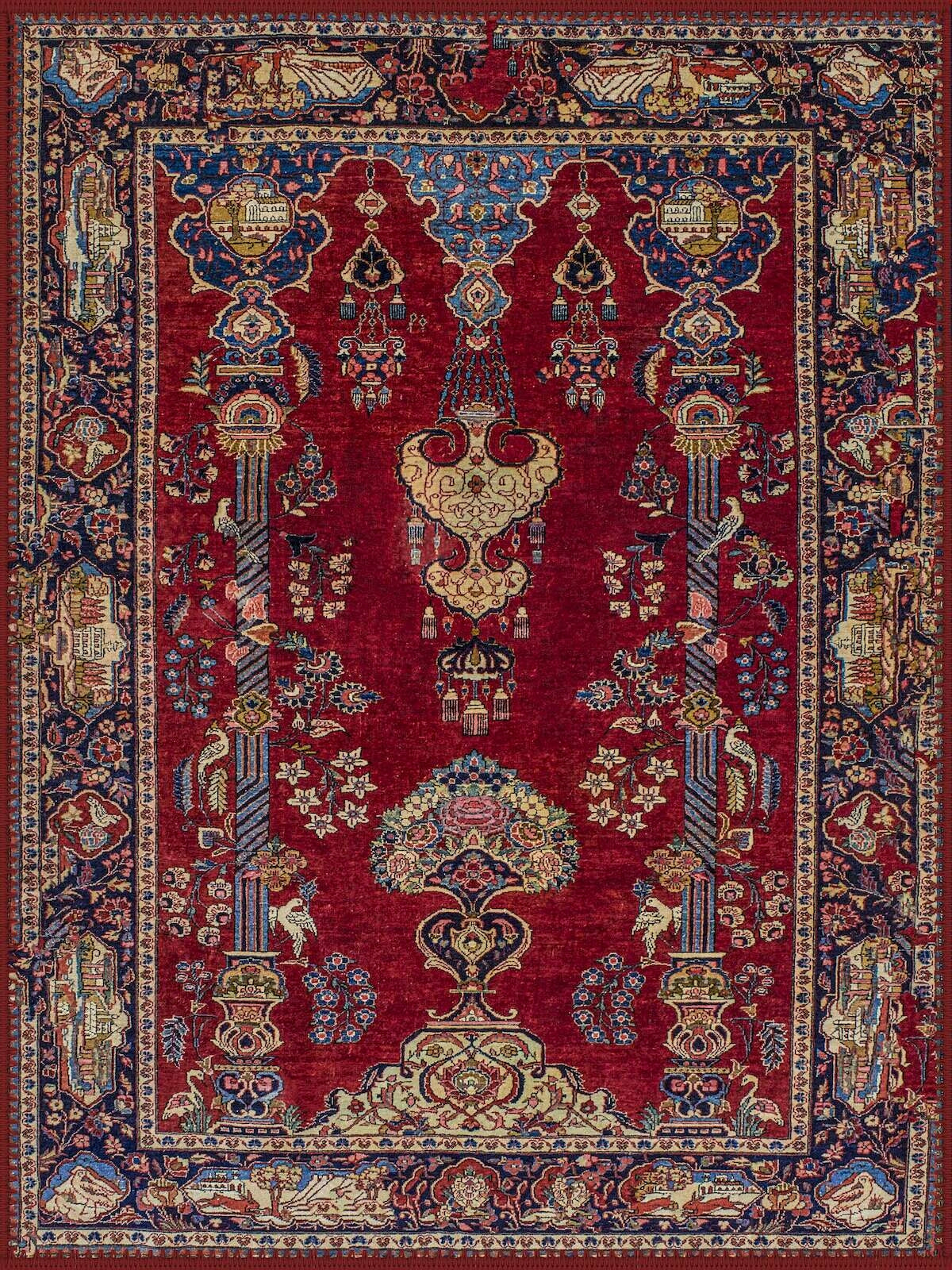 Cenevre Vintage Klasik Desenli Bordo ve Lacivert Yıkanabilir Özel Ölçü Halı - ürün görseli