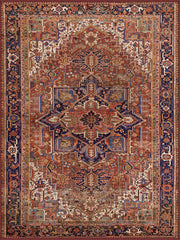 Bern Vintage Geometrik Madalyon Desenli Kiremit ve Lacivert Yıkanabilir Özel Ölçü Halı - ürün görseli