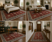 Luzern Vintage Geometrik Desenli Bordo ve Lacivert Yıkanabilir Özel Ölçü Halı - ürün görseli