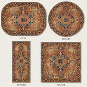 Lockhart Vintage Geometrik Desenli Kiremit ve Lacivert Yıkanabilir Özel Ölçü Halı - ürün görseli