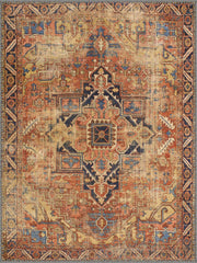 Lockhart Vintage Geometrik Desenli Kiremit ve Lacivert Yıkanabilir Özel Ölçü Halı - ürün görseli