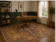 Lockhart Vintage Geometrik Desenli Kiremit ve Lacivert Yıkanabilir Özel Ölçü Halı - ürün görseli