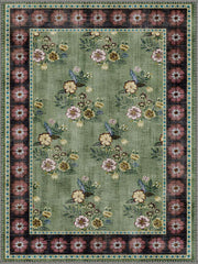 Rosalie Vintage Floral Desenli Yeşil ve Pembe Yıkanabilir Özel Ölçü Halı - ürün görseli
