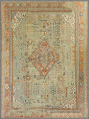 Elara Vintage Madalyon Desenli Adaçayı Yeşili ve Kiremit Yıkanabilir Özel Ölçü Halı - ürün görseli