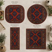 Marlowe Vintage Geometrik Desenli Kiremit ve Lacivert Yıkanabilir Özel Ölçü Halı - ürün görseli