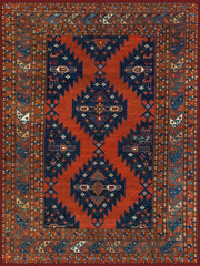 Marlowe Vintage Geometrik Desenli Kiremit ve Lacivert Yıkanabilir Özel Ölçü Halı - ürün görseli