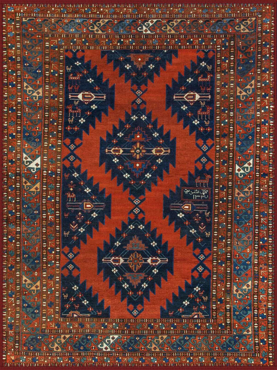 Marlowe Vintage Geometrik Desenli Kiremit ve Lacivert Yıkanabilir Özel Ölçü Halı - ürün görseli