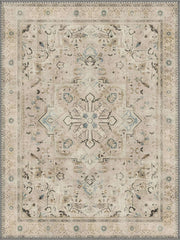 Verona Vintage Geometrik Desenli Krem ve Açık Mavi Yıkanabilir Özel Ölçü Halı - ürün görseli
