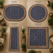 Napoli Vintage Floral Desenli Lacivert ve Kiremit Yıkanabilir Özel Ölçü Halı - ürün görseli