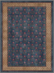Napoli Vintage Floral Desenli Lacivert ve Kiremit Yıkanabilir Özel Ölçü Halı - ürün görseli