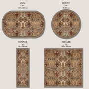 Lizbon Vintage Floral Desenli Bej, Kahverengi ve Kiremit Tonlarında Yıkanabilir Özel Ölçü Halı - ürün görseli