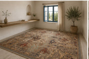 Lizbon Vintage Floral Desenli Bej, Kahverengi ve Kiremit Tonlarında Yıkanabilir Özel Ölçü Halı - ürün görseli